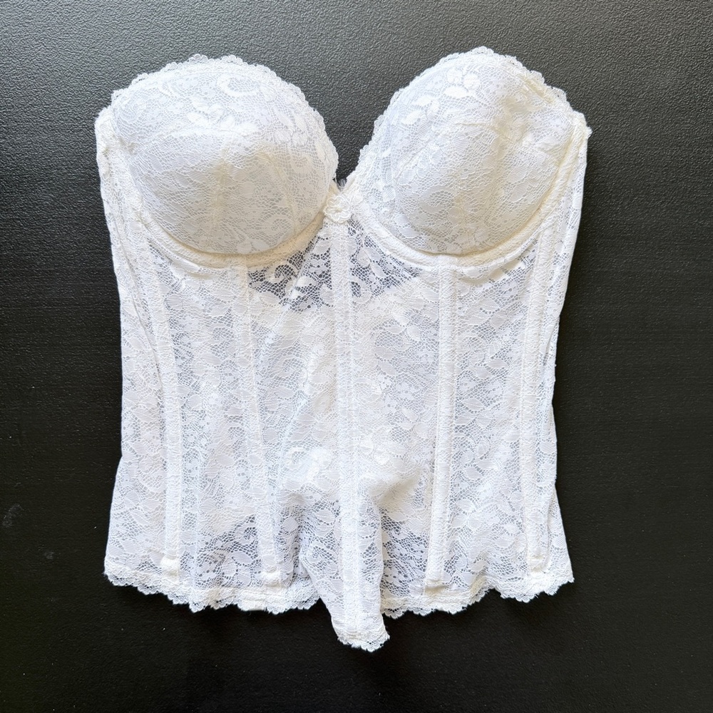 Vintage Carnival White Lace Bustier Corset Top Sheer Bodice Size 34C